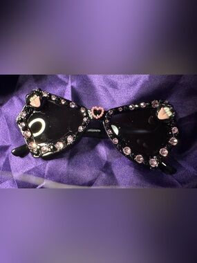 Black Rhinestone angled Sunglasses with Pink Heart Accent